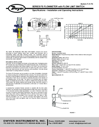 Thumbnail of document Manual - FS Flowmeter w/Flow Limit Switch